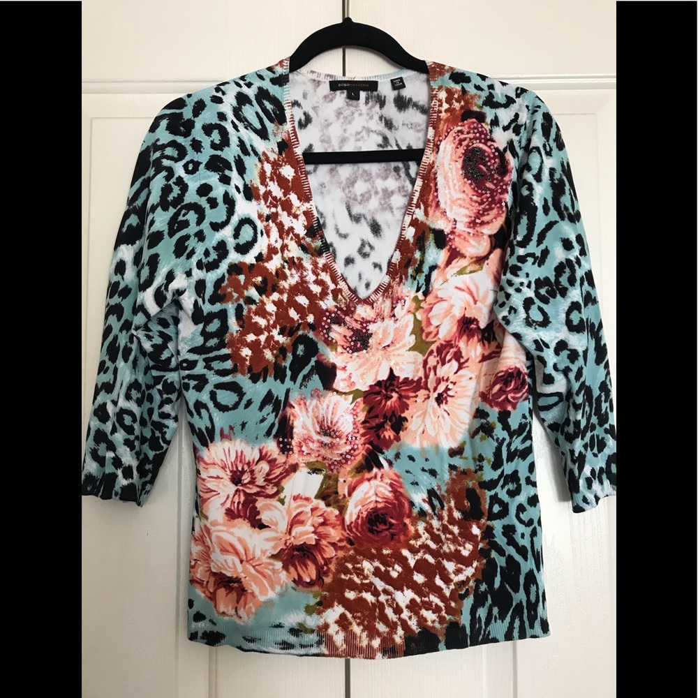 BCBG Maxazria Leopard Blue/Black/Brown Sweater